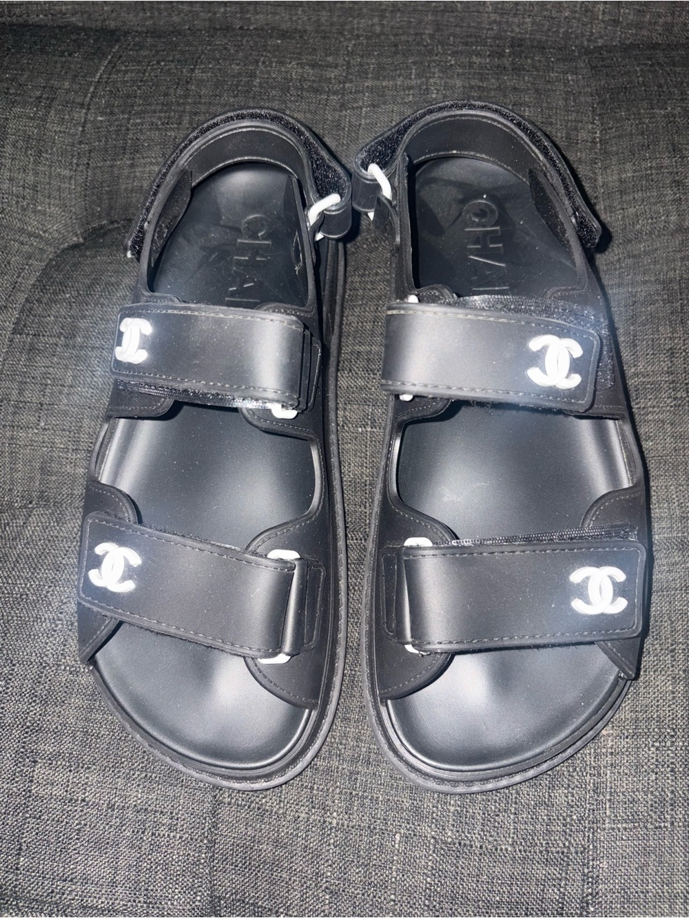 CHANEL black dad Strap Sandals